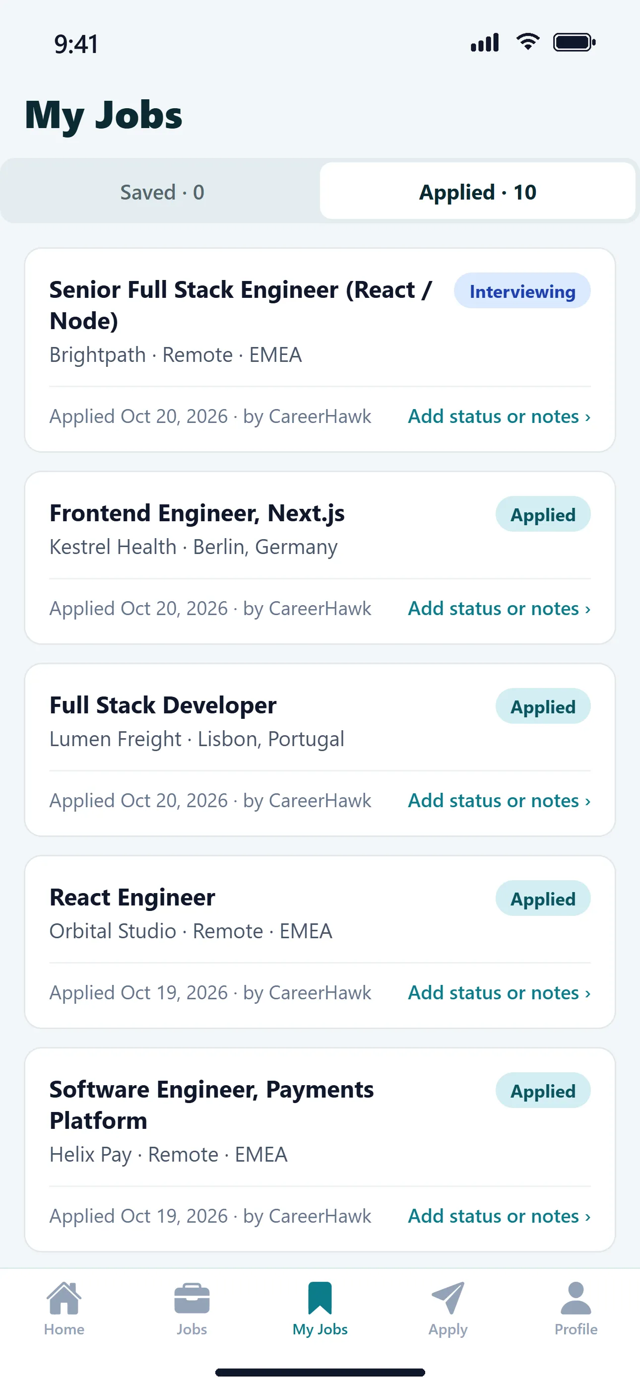 CareerHawk My Jobs tracker